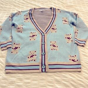Fashion Nova Teddy Bear Cardigan - Blue/Brown - XS